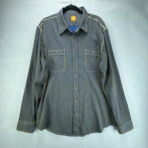 Hugo Boss Shirt Mens XXL‎ 2XL Blue Button Up Striped Cotton Roll Up Sleeves